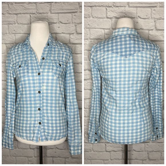 Bullhead Tops - Bullhead Black Gingham Blue White Button Down